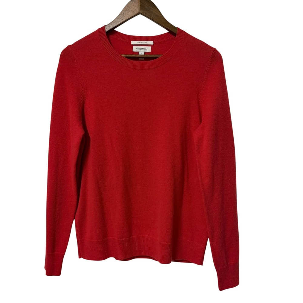 Womens M Sweater Red 100% Cashmere Crewneck Long Sleeve Quiet Luxury Old Money